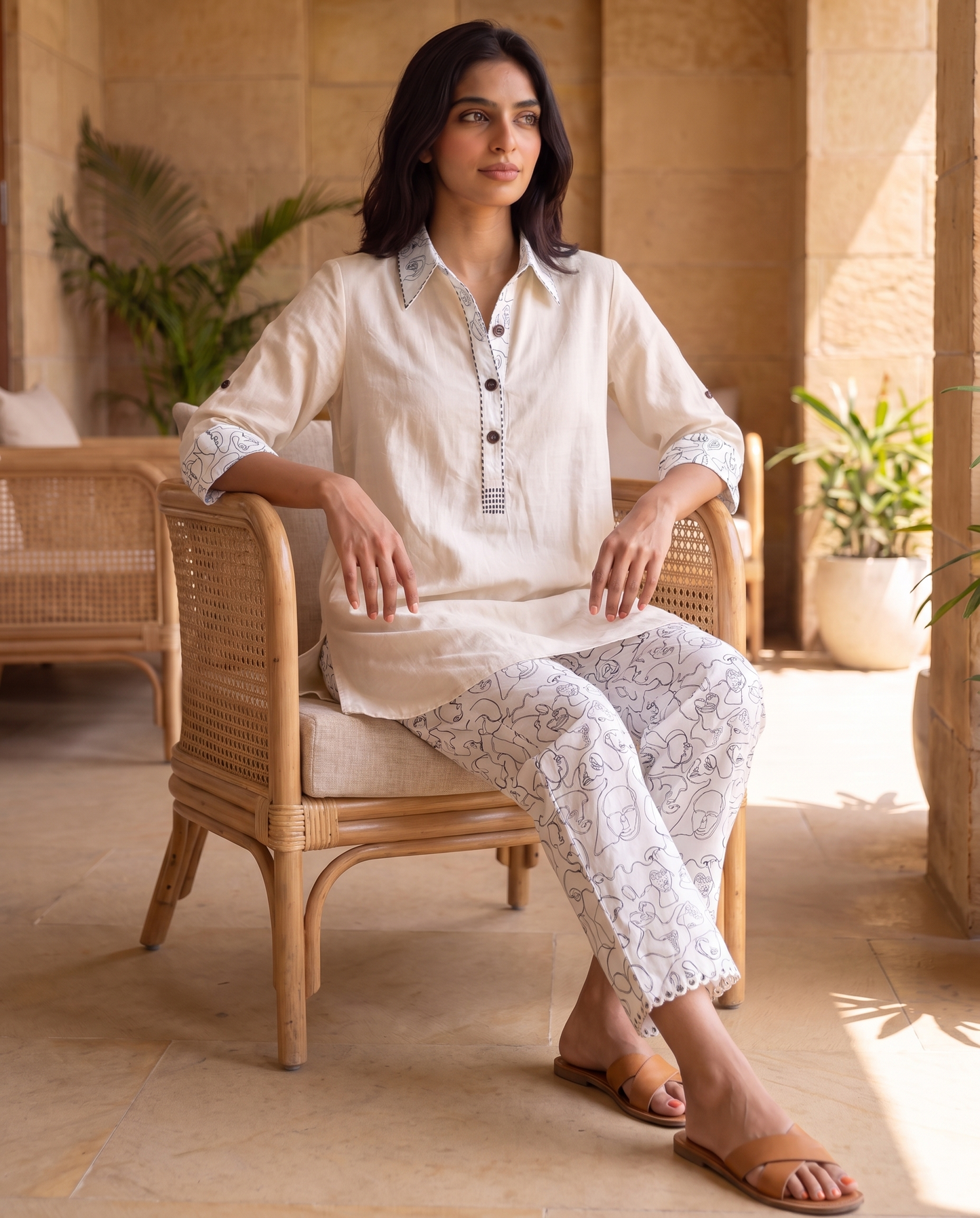 Monaco Ivory Line-Art Co-ord Set