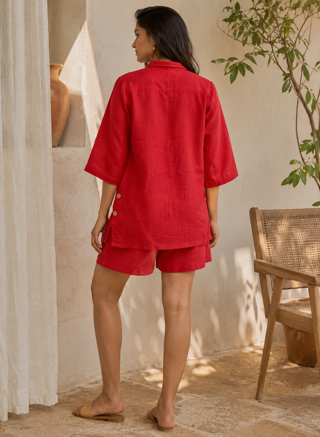 Palms Linen Cord Shorts Red
