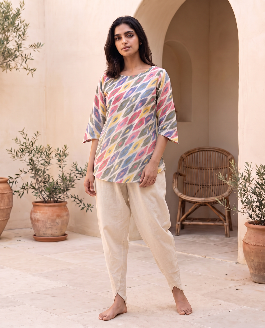 ELODIE CREAM CO-ORD SET with dhoti pants