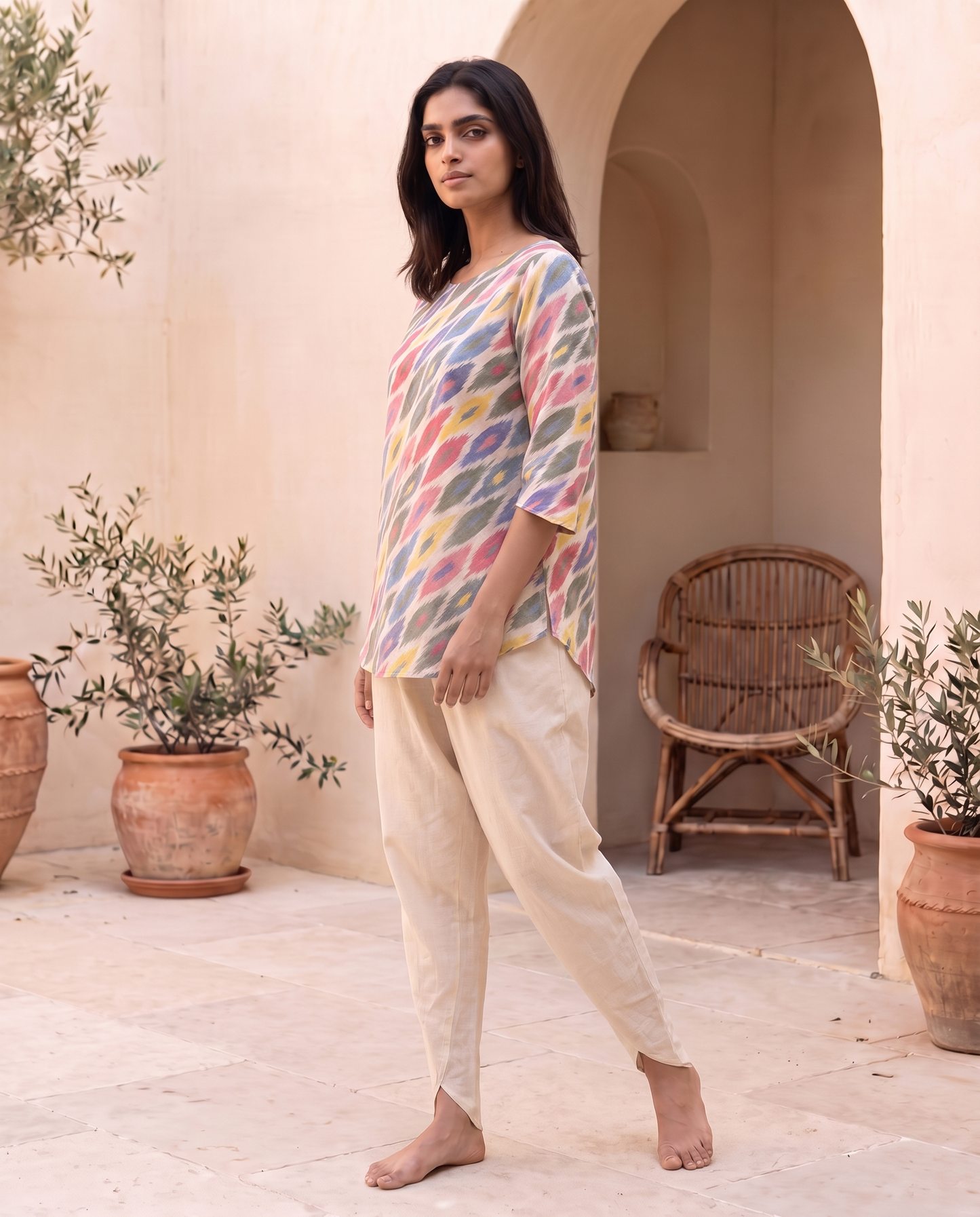 ELODIE CREAM CO-ORD SET with dhoti pants