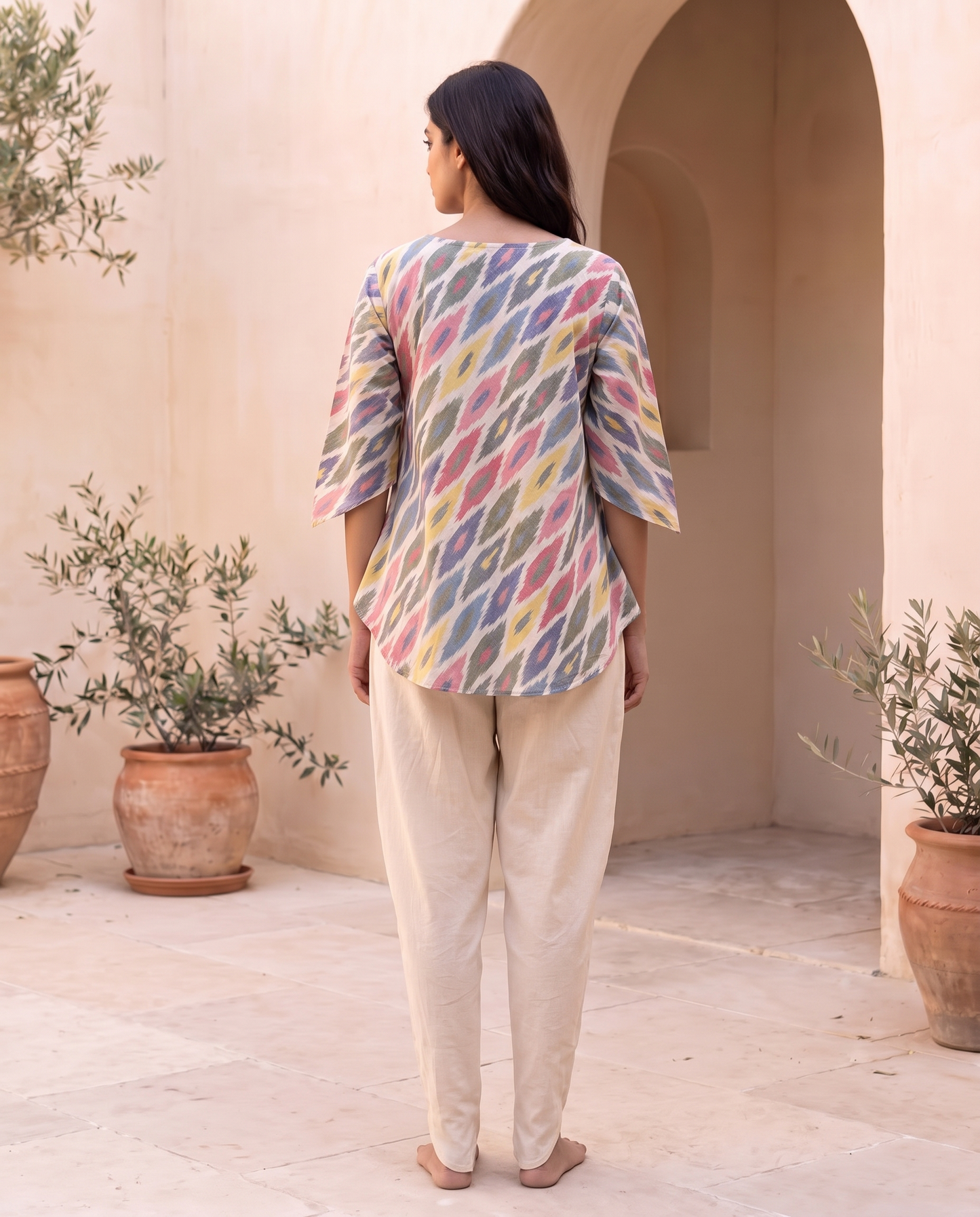 ELODIE CREAM CO-ORD SET with dhoti pants