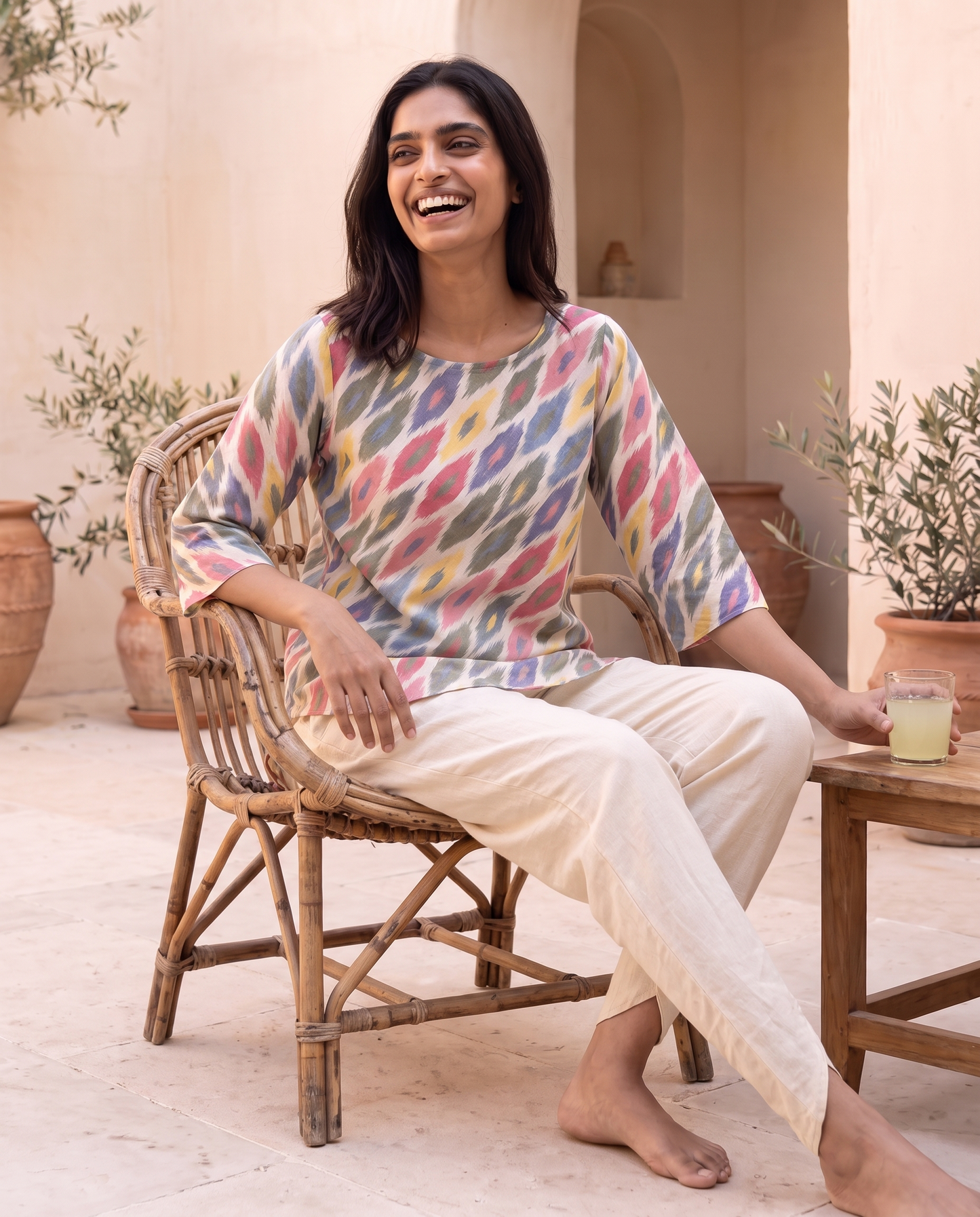 ELODIE CREAM CO-ORD SET with dhoti pants