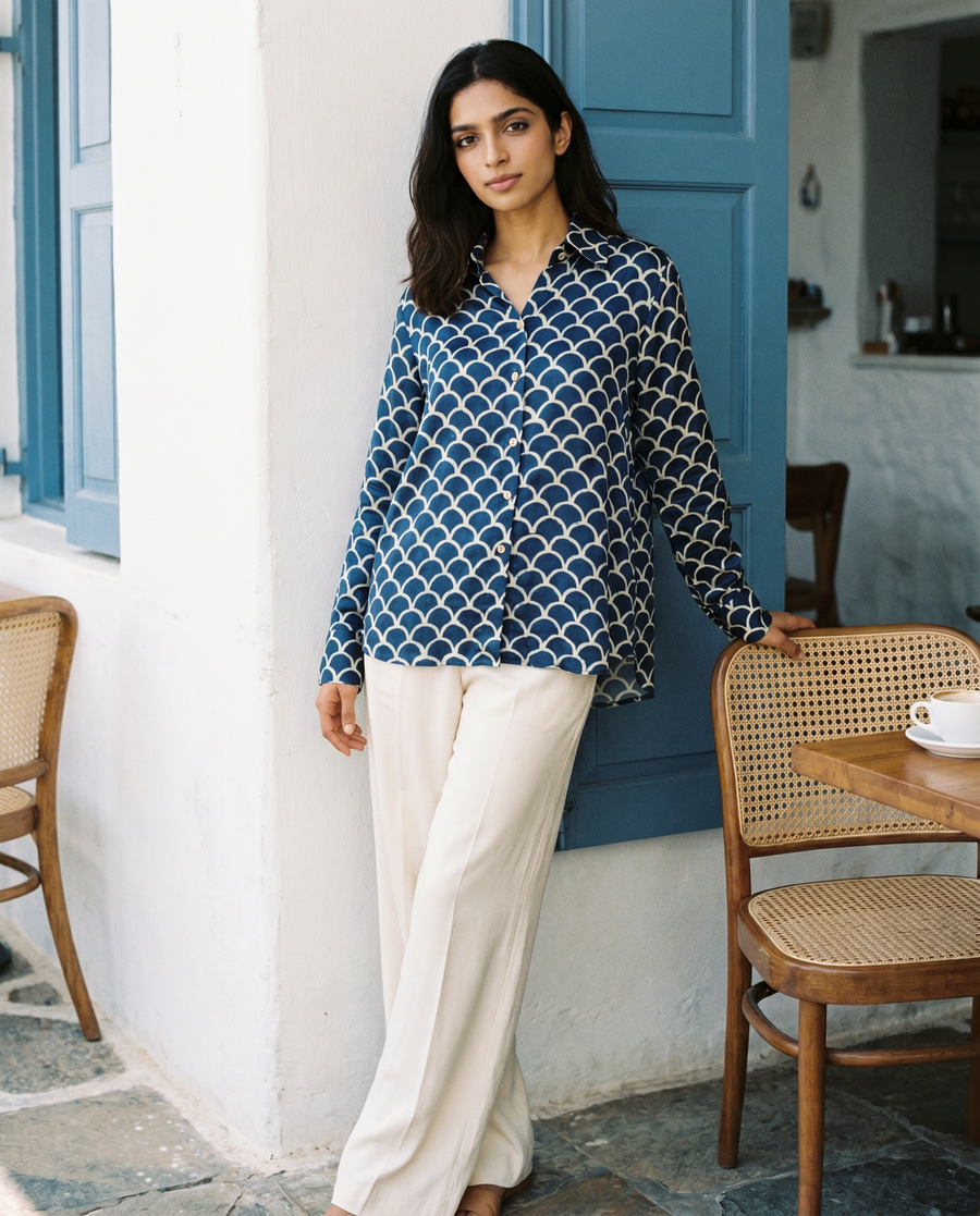 Capri Navy Scallop Shirt