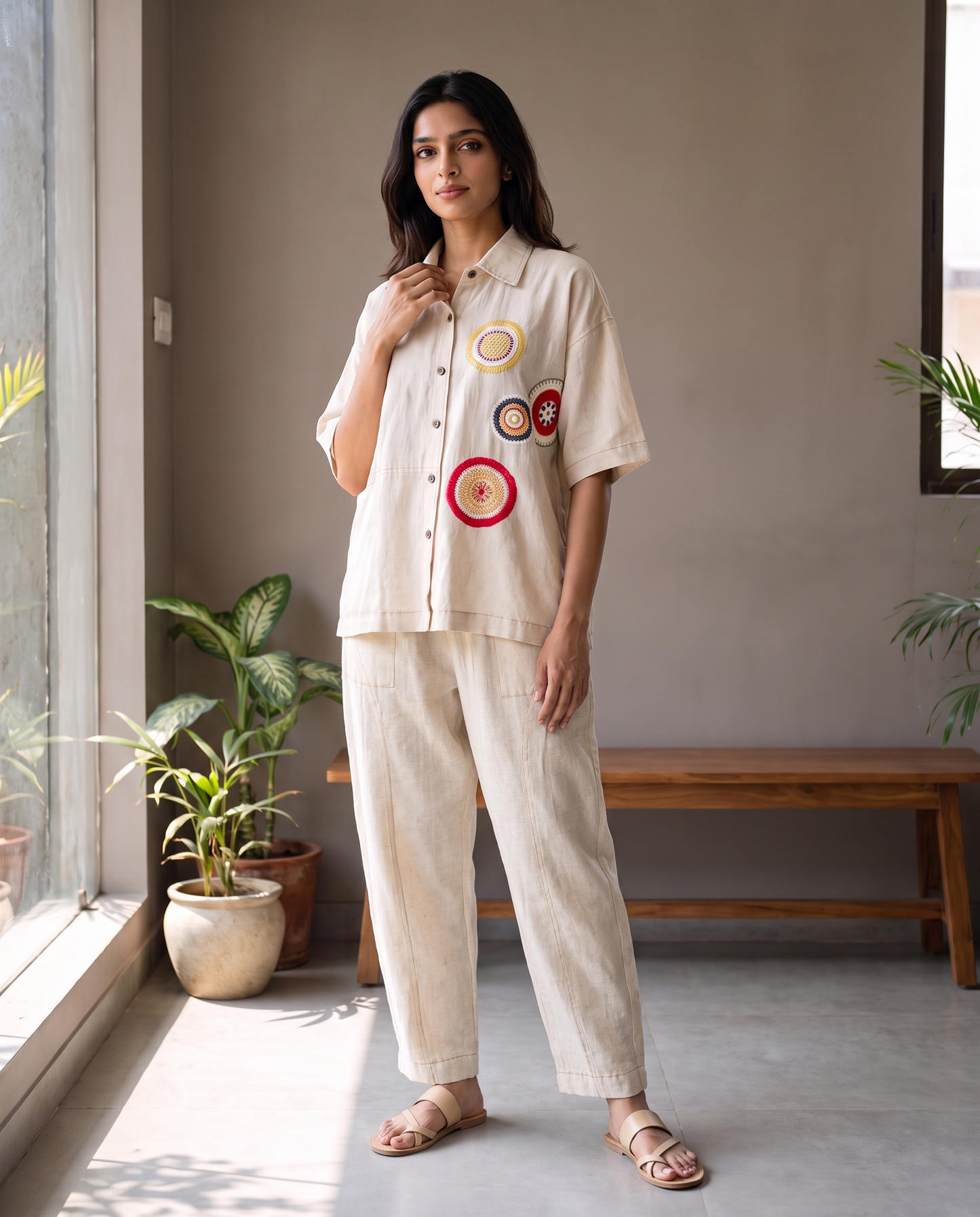 Lyon Oatmeal Embroidered Co-ord Set