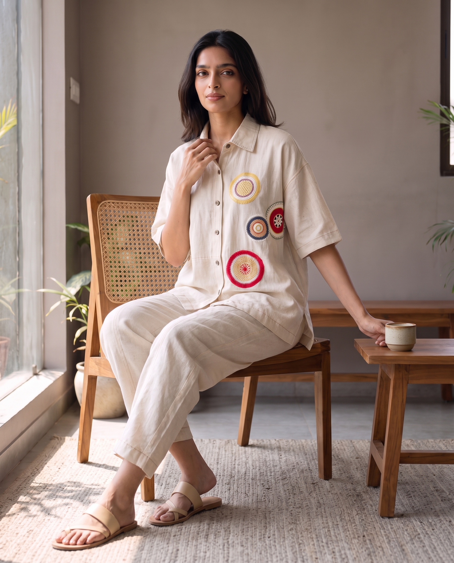 Lyon Oatmeal Embroidered Co-ord Set