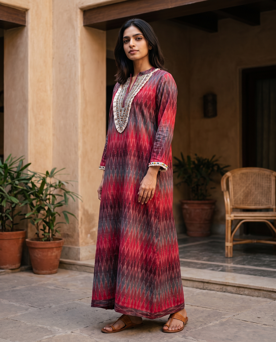 Granada Wine Ikat Dress