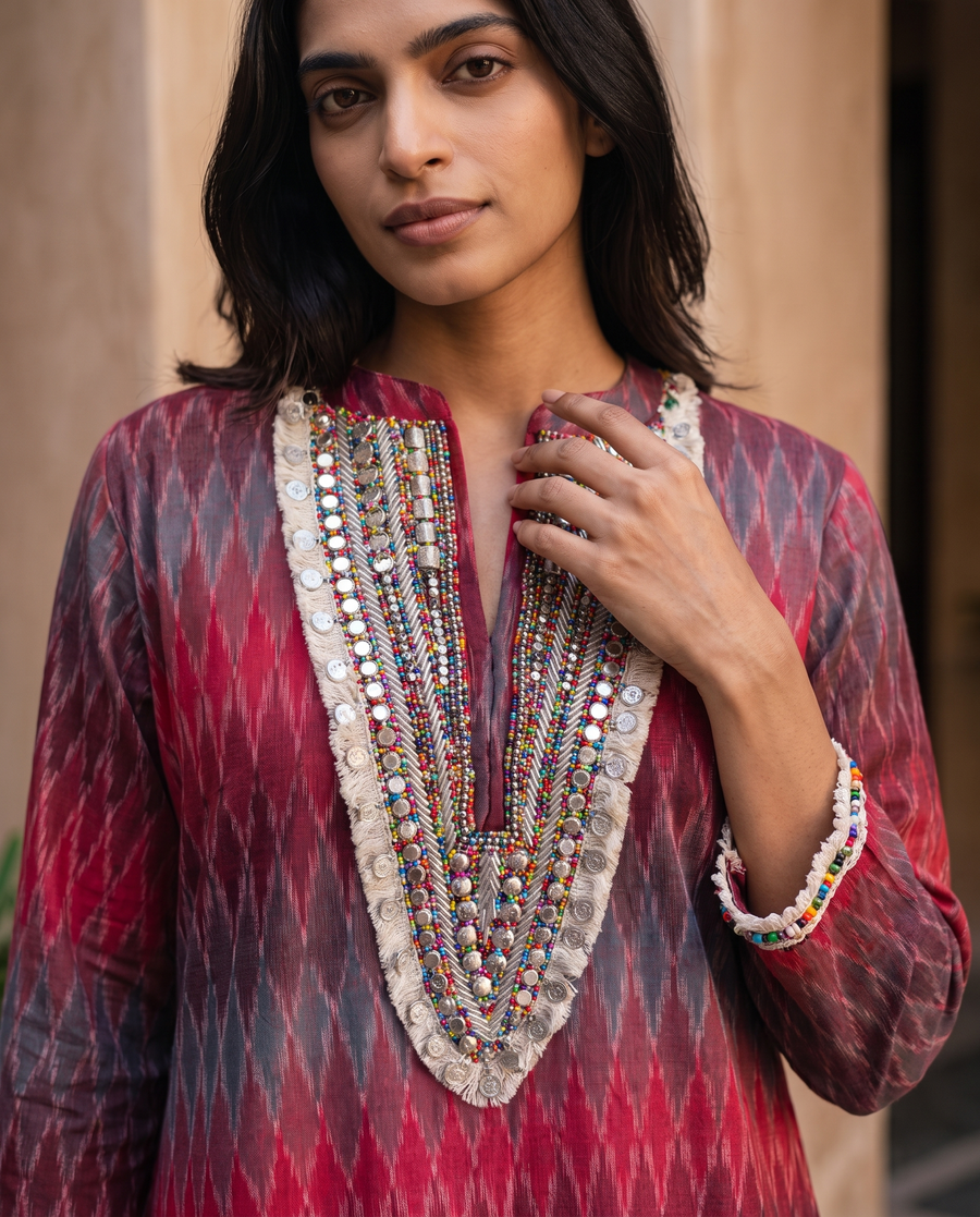 Granada Wine Ikat Dress