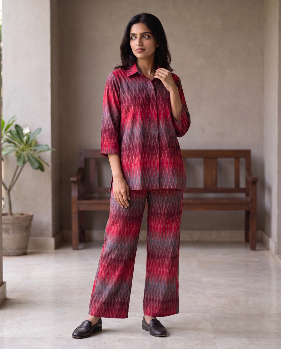 Verona Crimson Ikat Co-ord Set