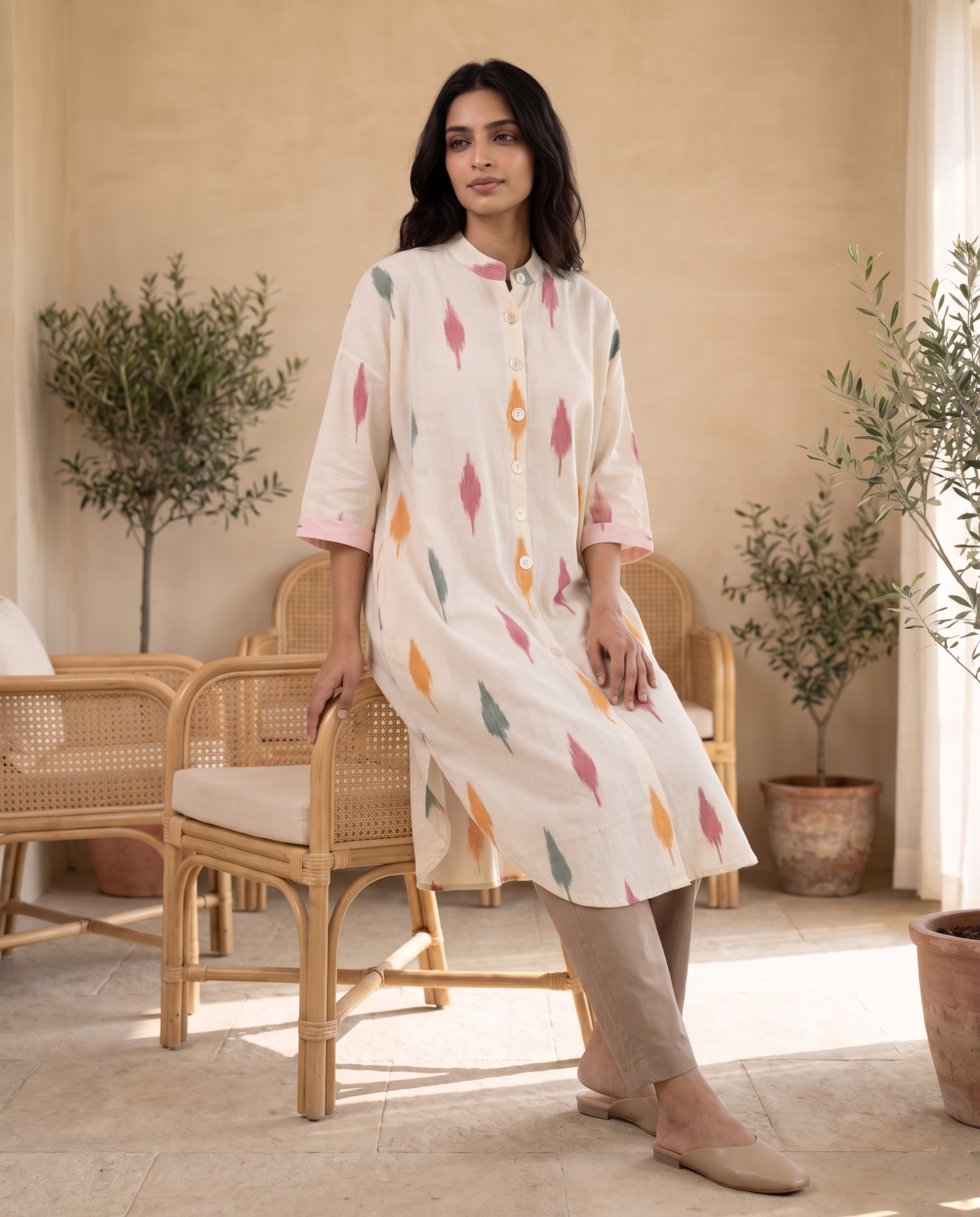 Avignon Ivory Ikat Cocoon Tunic