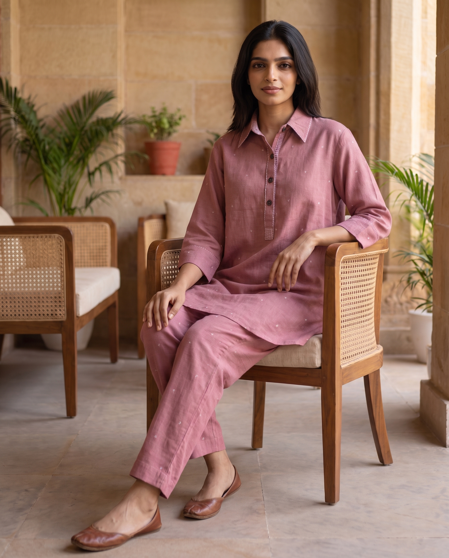 Aix Mauve Stripe-Trim Co-ord Set